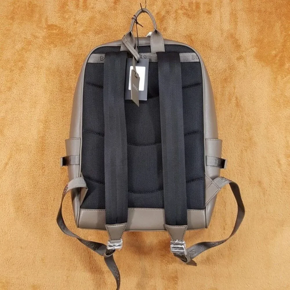 HUGO BOSS Mens Backpack Tan Brown Regenerated Leather ZAIR $299
