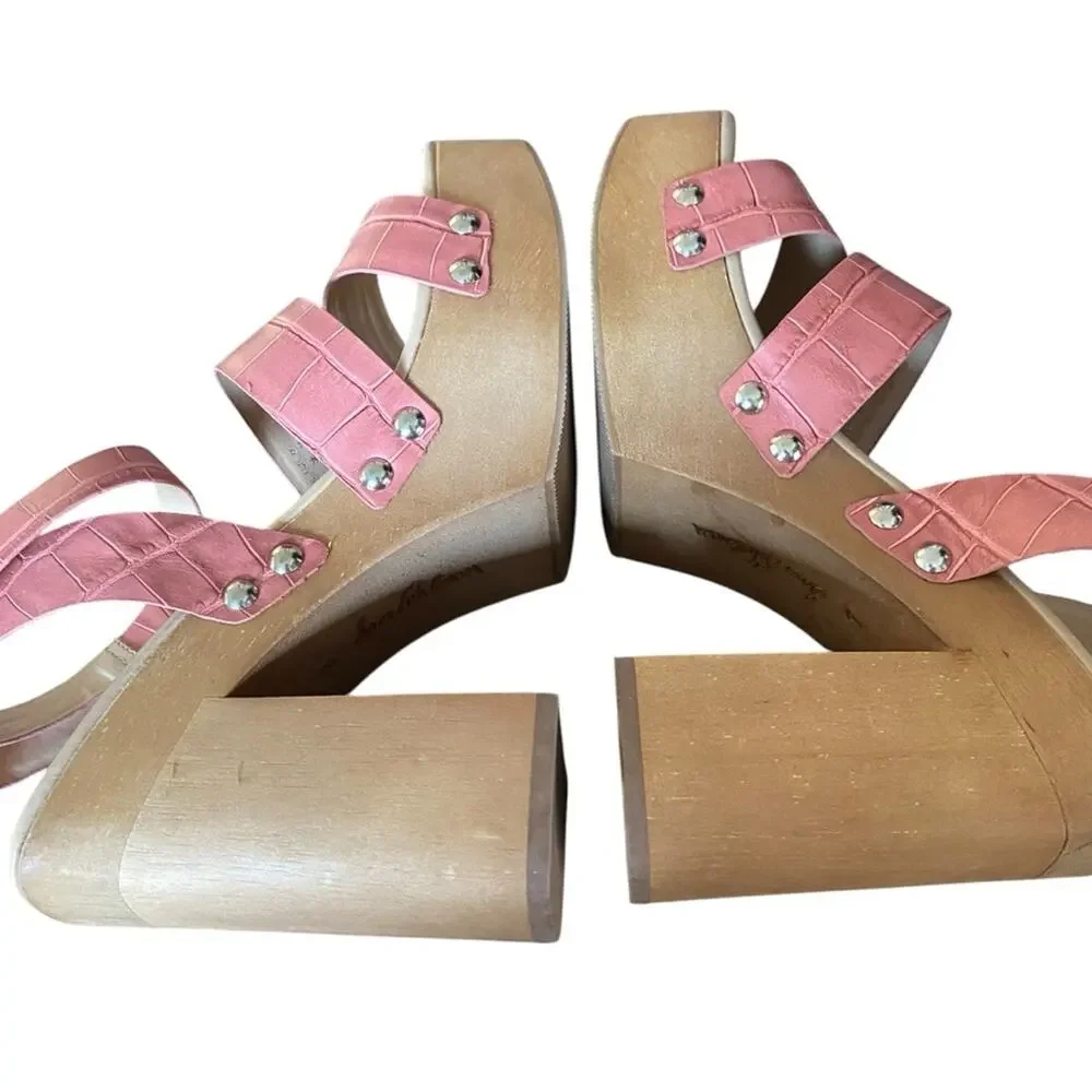Sam Edelman Rosalind Ankle Strap Leather Wood Platform Stud Heel Sandals size 8