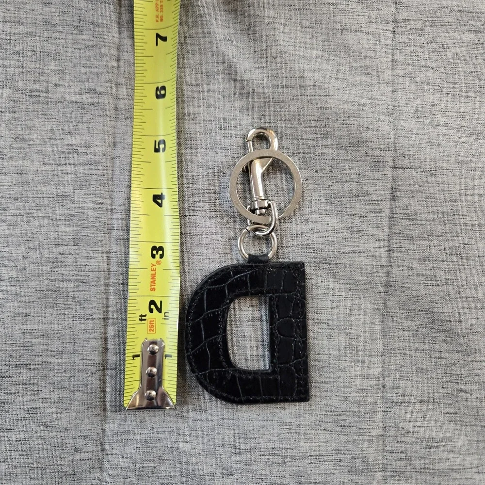 D Initial With Clear Rhinestone On Black Keychain Silver-tone Lobster Clasp