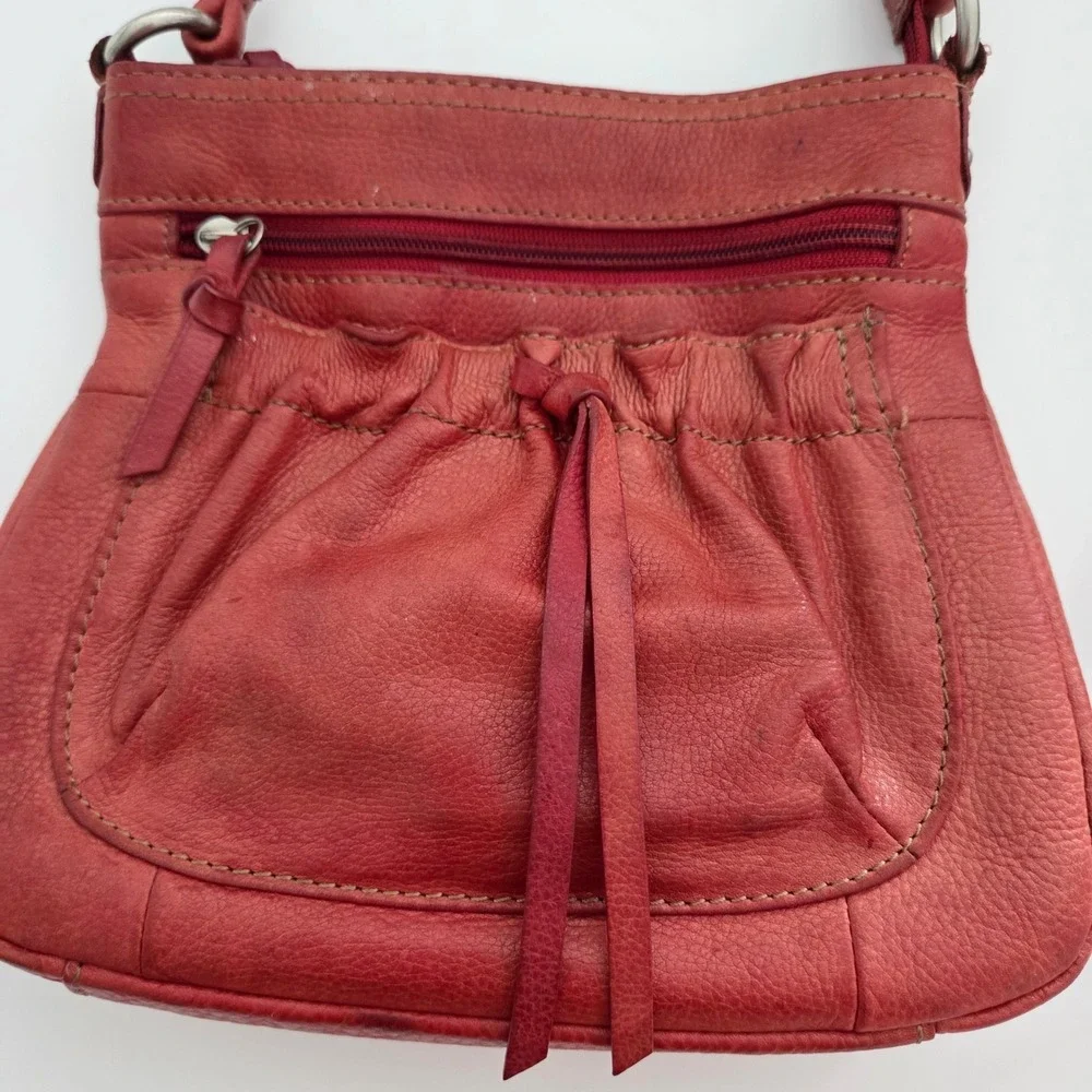 Vintage Fossil Crossbody Bag Red Pebbled Leather Boho Drawstring Small Womens OS