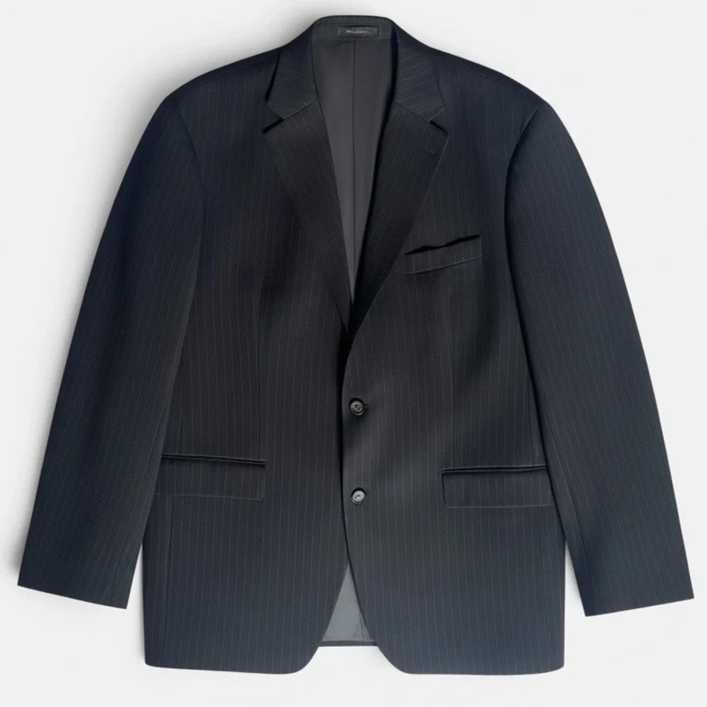 Lauren Ralph Lauren‎ Blazer Mens 44L Pinstriped Wool Blend Charcoal Gray