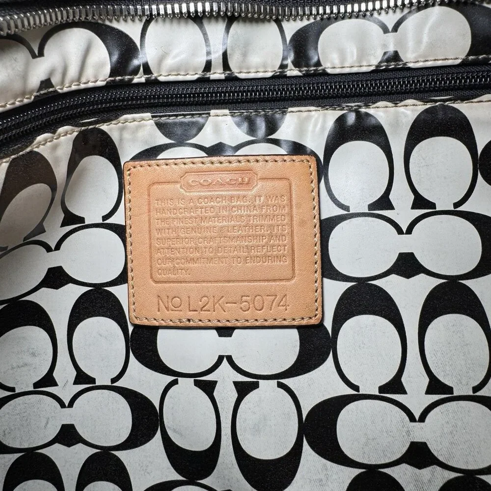 Coach Nylon & Leather Tote Black/Red/Brown Snap Up Large L2K-5074