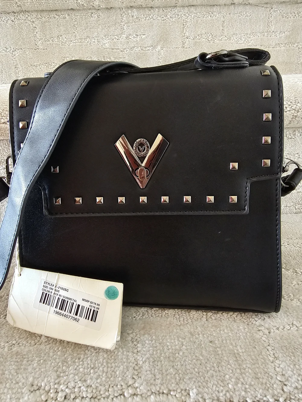 Valentino Orlandi Black Crossbody with Silver Studs. Vegan Leather