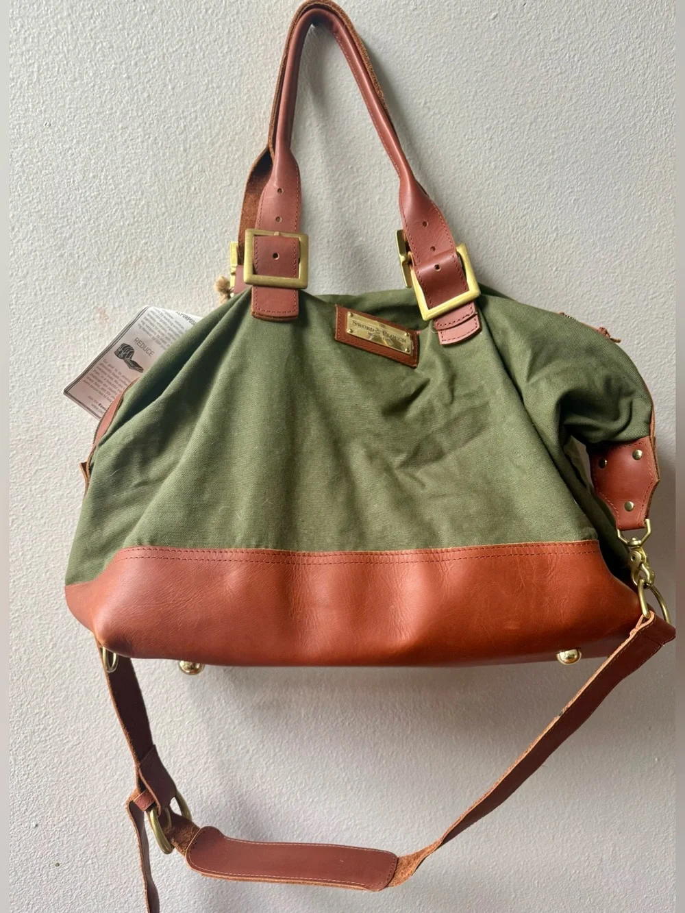 SWORD & PLOW HOLIDAY INN BRANDED GREEN CANVAS/LEATHER CAMO LINED DUFFLE BAG~NWT