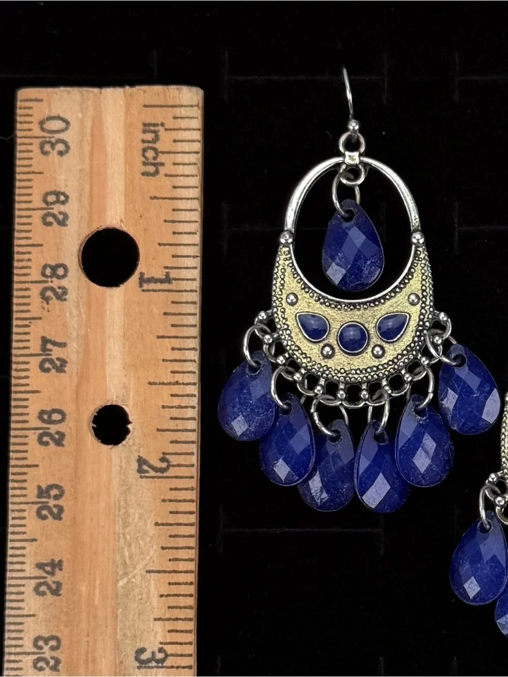 Bohemian chic Blue and Silvertone Chandelier pierced dangle Earrings