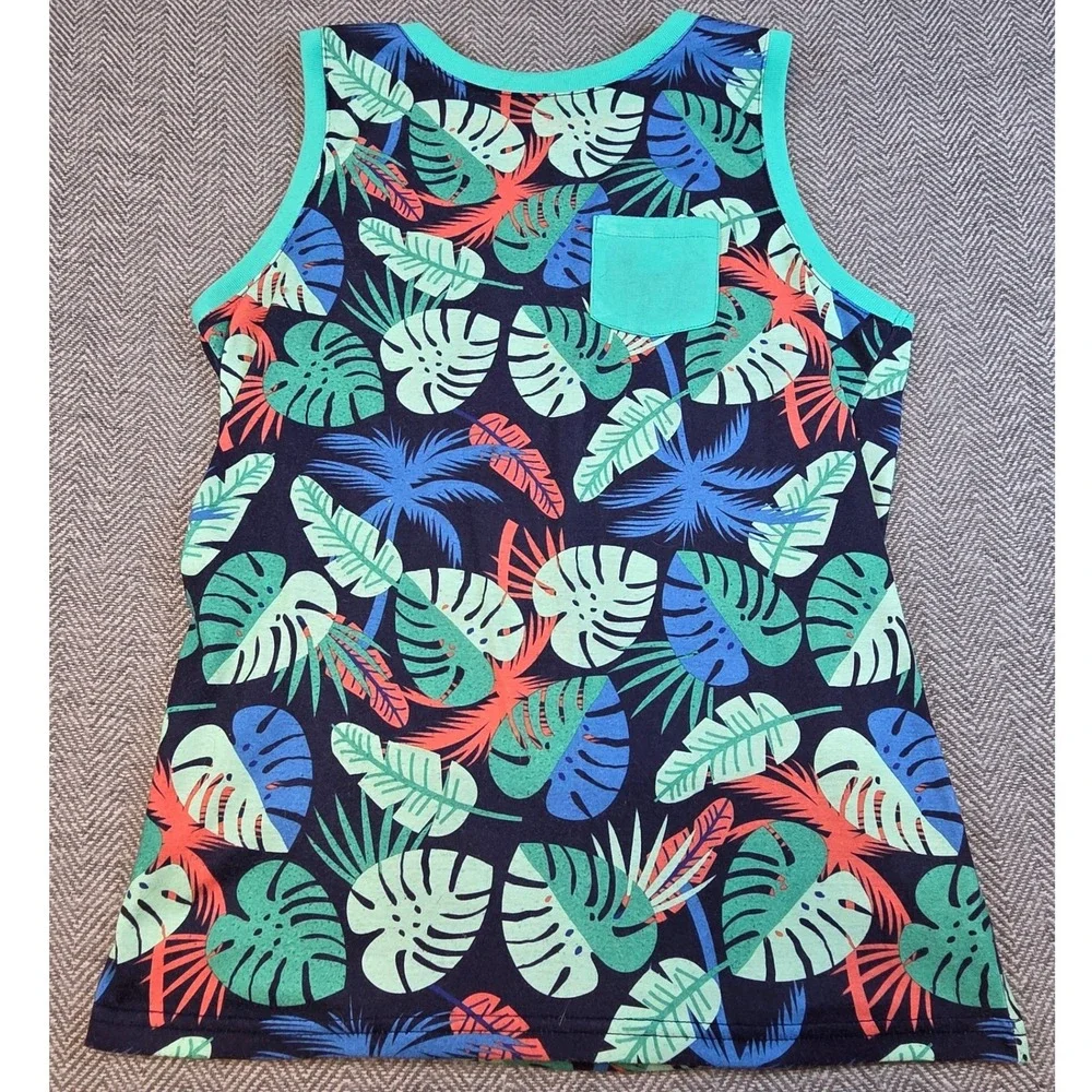 Cat & Jack Boys XL 16 Tropical Leaf Palm Tree Sleep Tank Top Navy Teal Coral