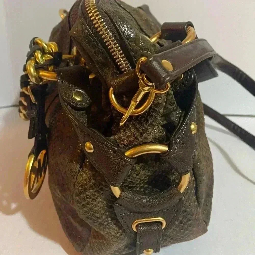 Michael kors brown leather suede satchel handbag
