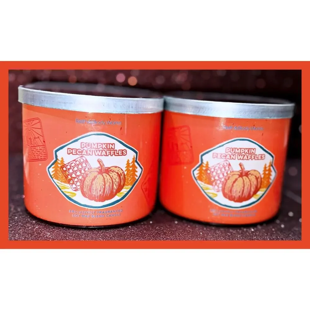 Lot of 2 Bath & Body Works Pumpkin Pecan Waffles Large 3-Wick Candle 14.5oz