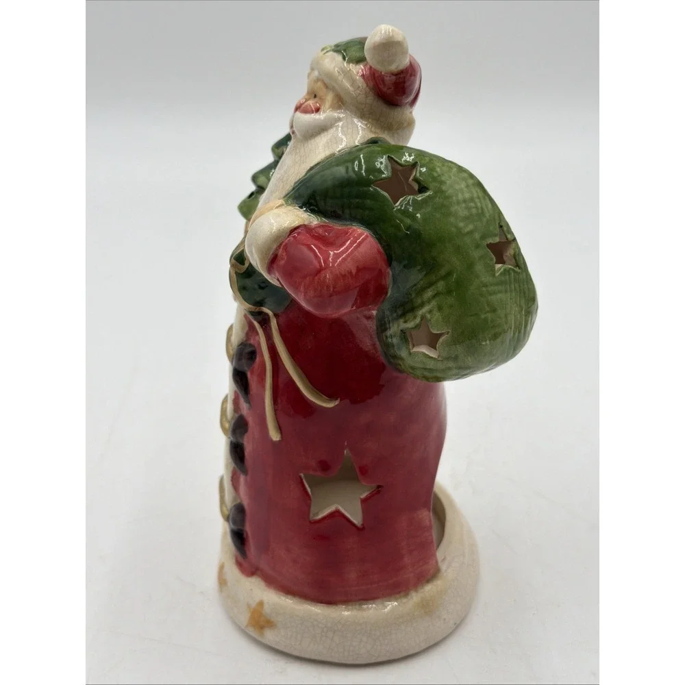 Vintage Ceramic Olde World Christmas Santa Claus Tea Light Candle Holder ~ 7.5