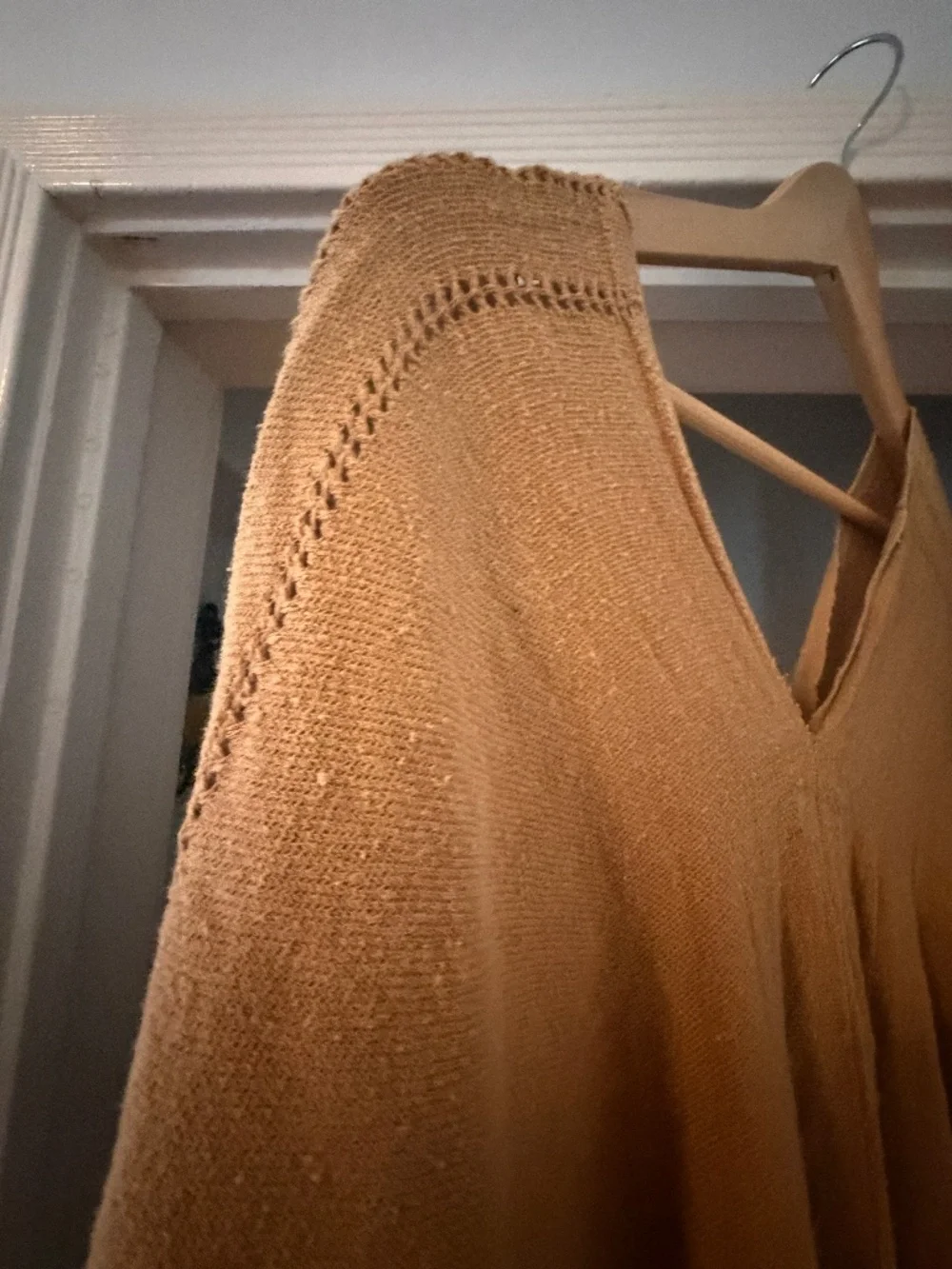 Caravana Brown Handwoven Fringe Kaftan Poncho Leather Belt One Size