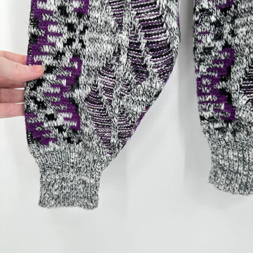 Vtg Todays News Sweater Mens M Purple Black Gray Knit‎ 90s Grandpa Grunge Indie