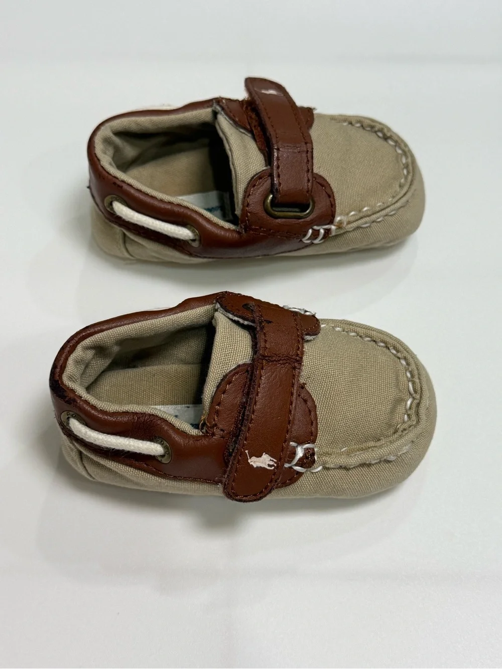 Polo by Ralph Lauren Beige Canvas and Brown Faux-Leather Baby Loafers