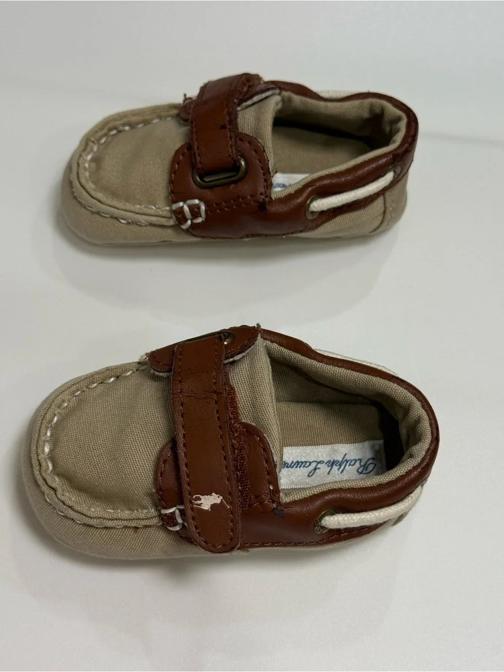 Polo by Ralph Lauren Beige Canvas and Brown Faux-Leather Baby Loafers