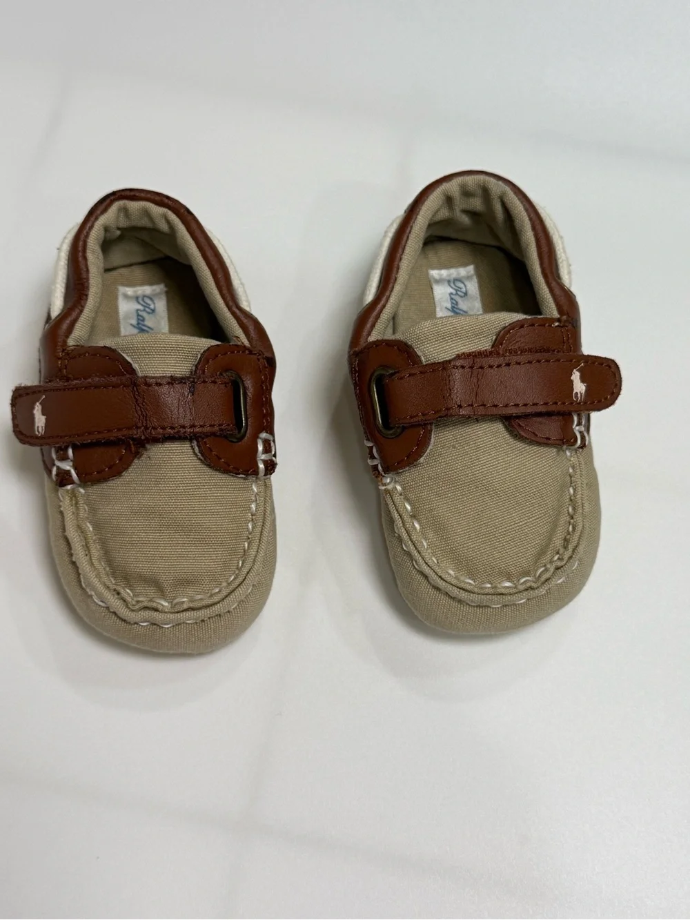Polo by Ralph Lauren Beige Canvas and Brown Faux-Leather Baby Loafers