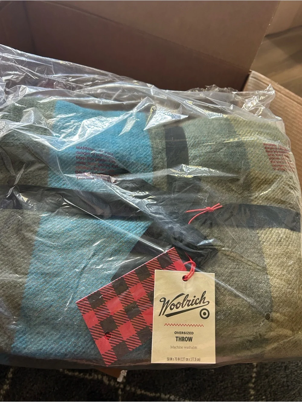 Woolrich Plaid Throw Blanket in Teal and Gray