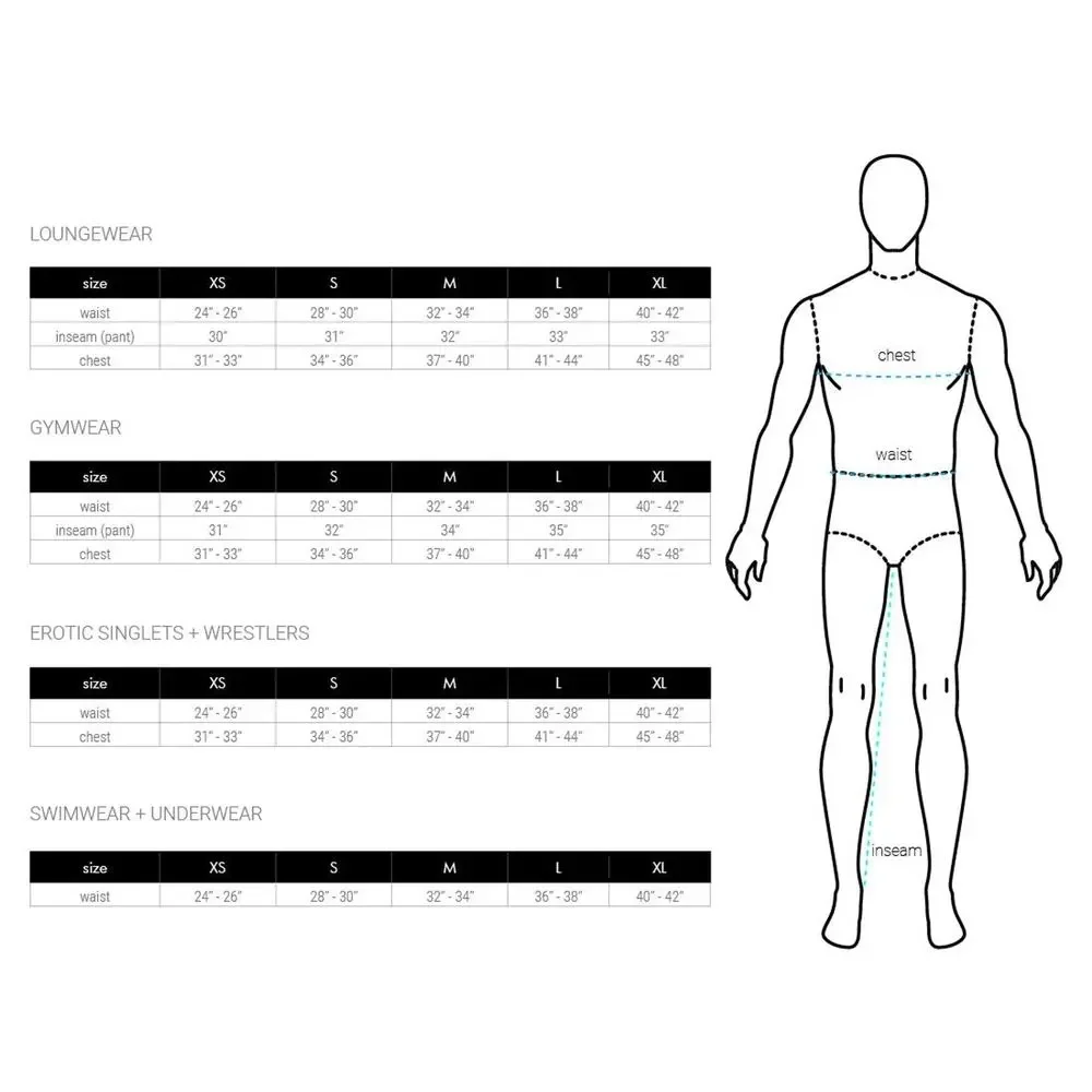 N2N Bodywear specs black chart