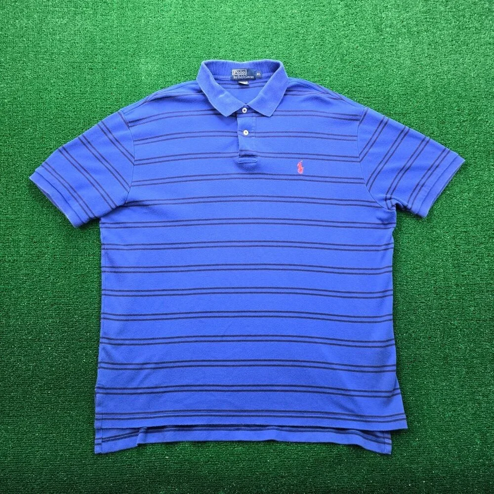 Polo Ralph Lauren Mens Polo‎ Shirt XL Blue Striped Rugby Golf Preppy Casual
