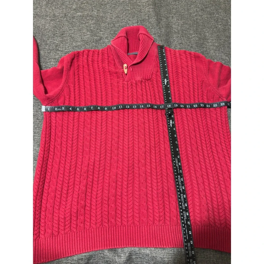 Sean John Mens 3XL Sweater Red Cable Knit Shawl Neck Toggle