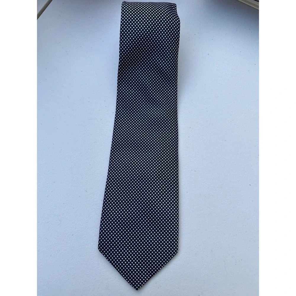 Lanvin Paris Mens Silk Tie Black White Micro Check Italy‎ Design Geometric 59