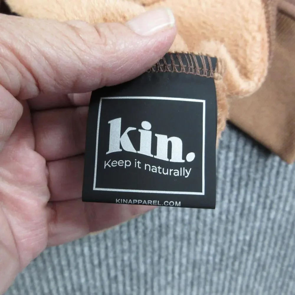 Kin. Hoodie Mens L Brown Pullover Hooded Pockets Satin Lined Embroidered NWT