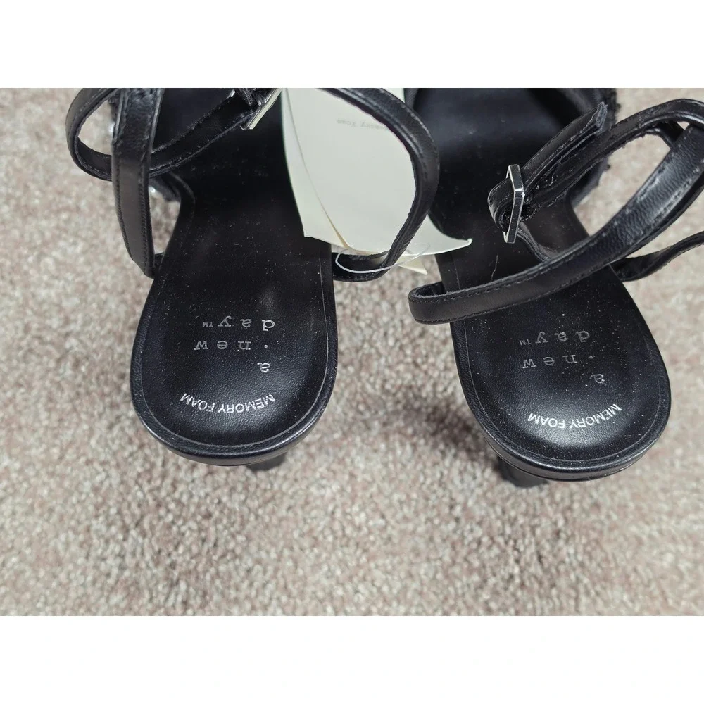 A New Day Ruth Black Beaded Pearl‎ Mesh Slingback Pumps Heels Womens 8 NEW