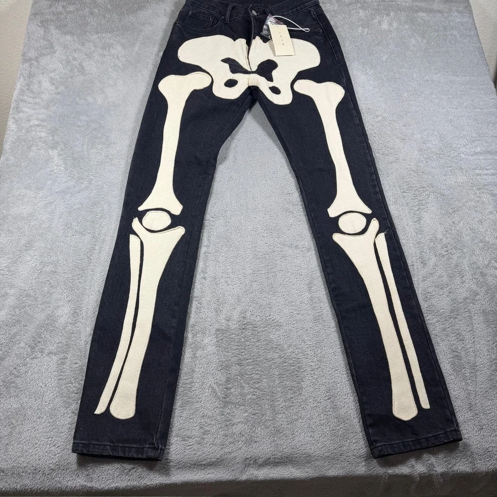 Mnml‎ Jeans Mens 28x32 Black D184 Skeleton Denim Skinny Bones Graphic NWT