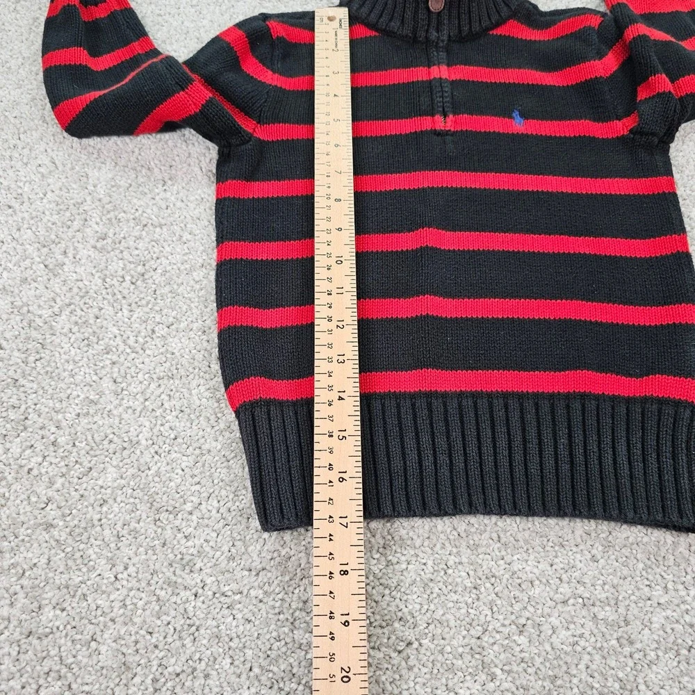 Polo Ralph Lauren Kids Black‎ Red Stripe Quarter Zip Sweater Size 6