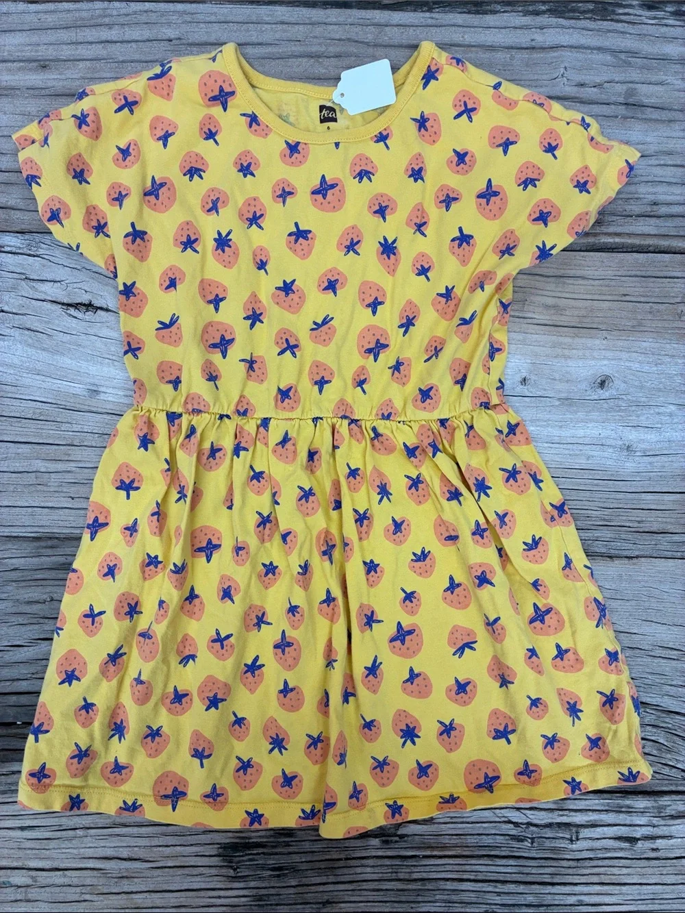 Tea Collection Girls Yellow Strawberry Short Sleeve Cotton Twirl Dress Size‎ 6
