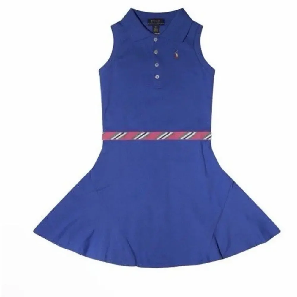 POLO RALPH LAUREN Blue Iris Cotton Sleeveless Polo Dress 3/3T