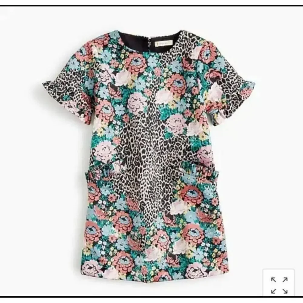 Crewcuts Girls Leopard Floral Party Dress Ruffled Sleeves 4T