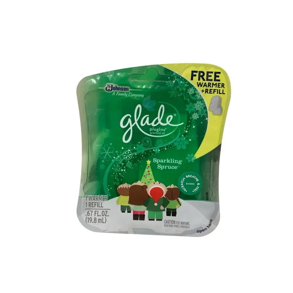Glade PlugIns Scented Oil Sparkling Spruce Warmer and‎ 1 Refill Set NEW