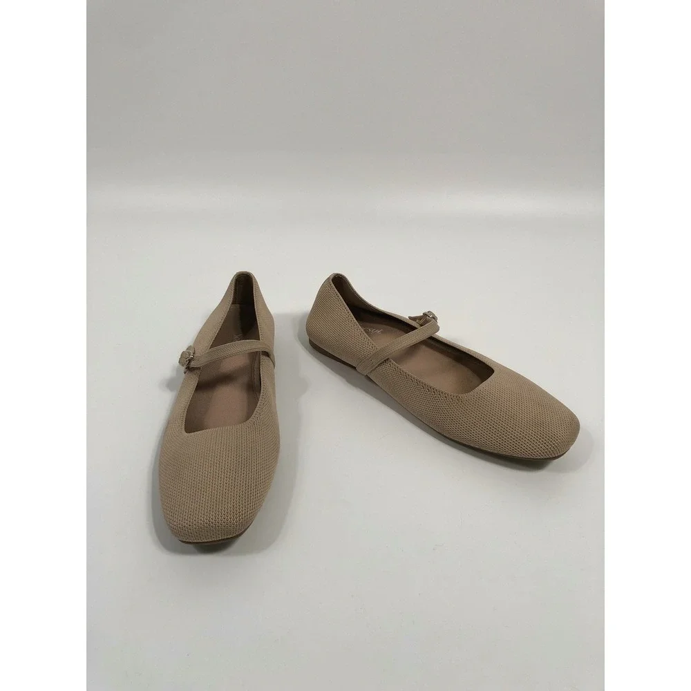 Womens Mary Jane Ballet Flats 10 Beige Neutral 90s Minimalist Capsule Office