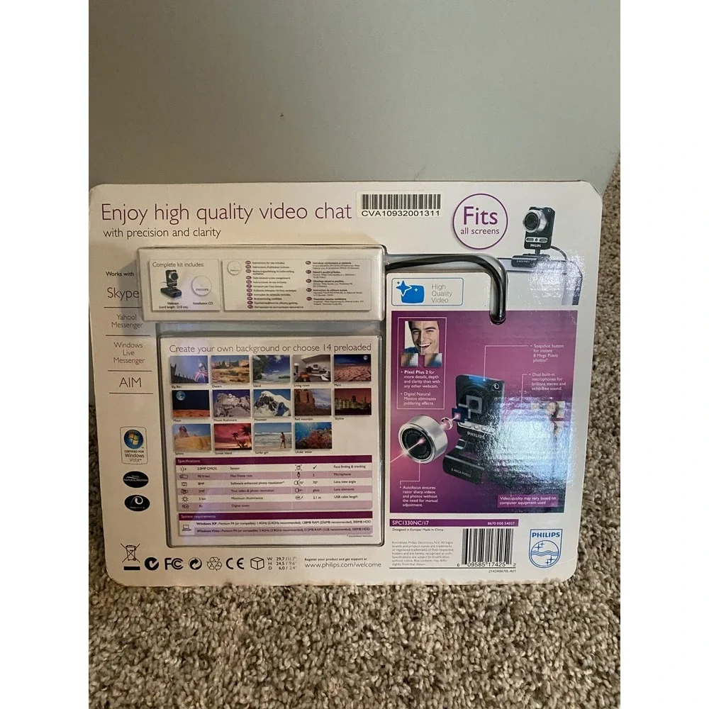 Philips SPC1330NC Webcam True 2.0MP Video 8.0MP Photo Autofocus Wide Angle Lens‎