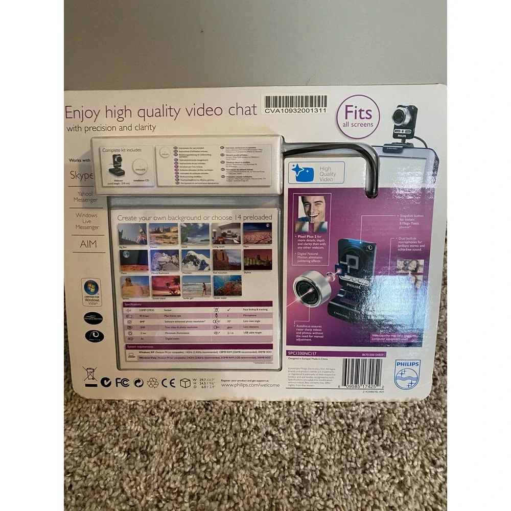 Philips SPC1330NC Webcam True 2.0MP Video 8.0MP Photo Autofocus Wide Angle Lens‎