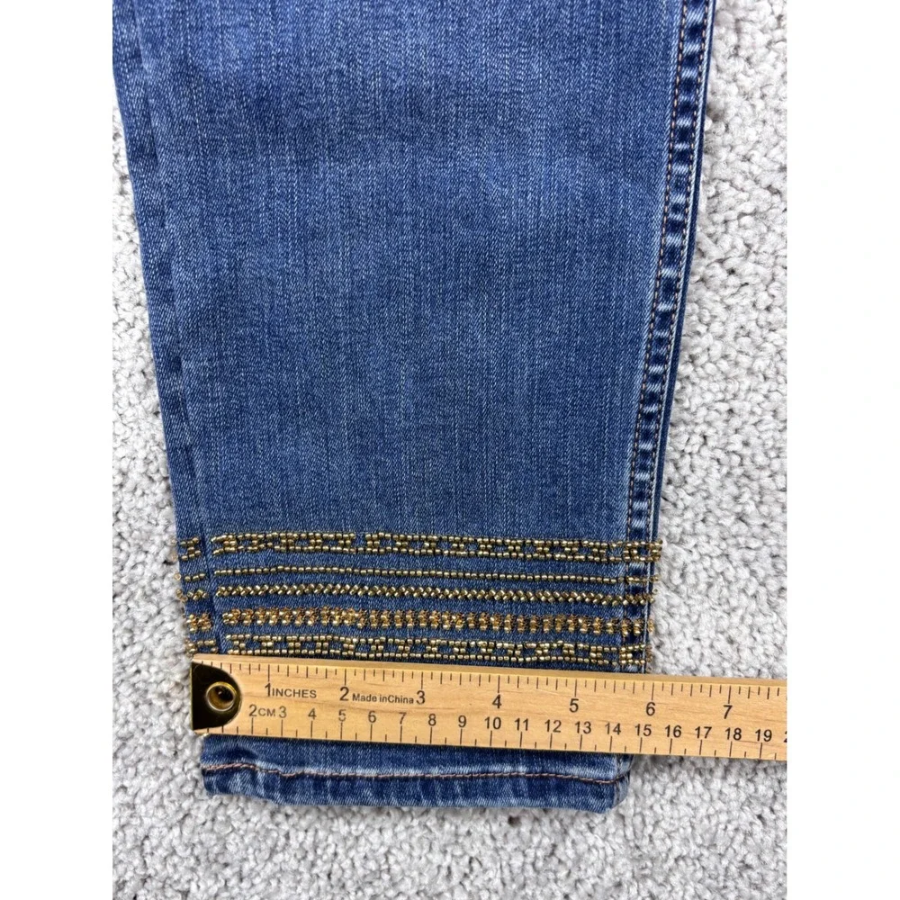 White House Black Market The Slim Crop High Rise Beaded‎ Hem Jeans Blue Womens 2