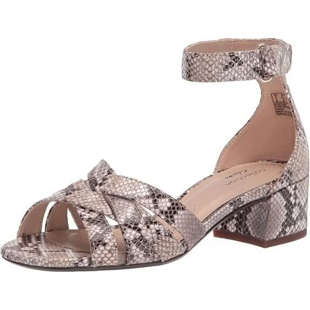 Clarks Women's Caroleigh‎ Rori Heeled Sandal Biege Snake Print 6.5 W NEW