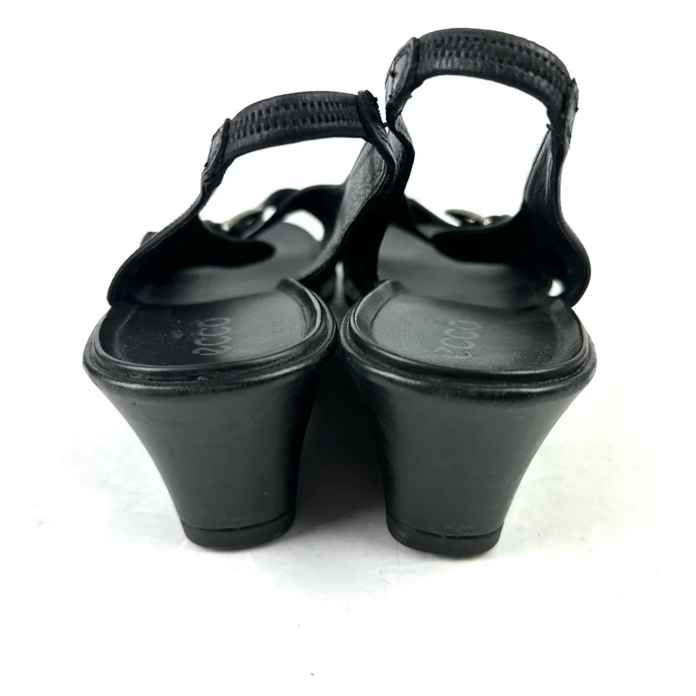 Ecco Criss Cross Wedge Shoes 42 Black Leather Slingback Shoes‎ Womens