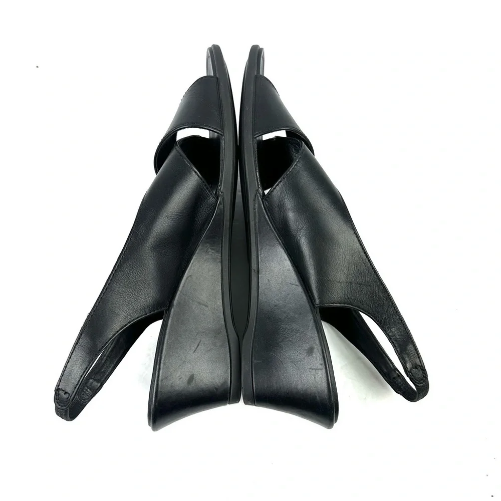 Ecco Criss Cross Wedge Shoes 42 Black Leather Slingback Shoes‎ Womens