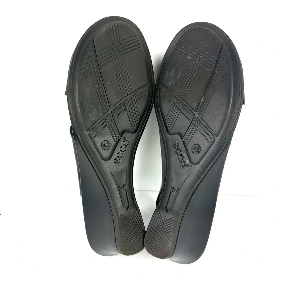 Ecco Criss Cross Wedge Shoes 42 Black Leather Slingback Shoes‎ Womens