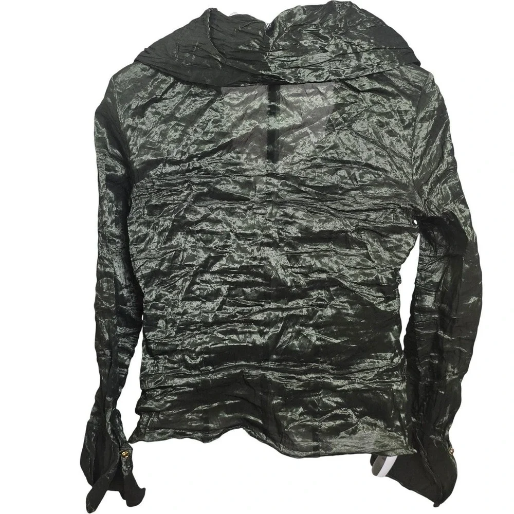 Maria Grazia Severi Y2K Vintage Green Metallic Jacket IT 48 Jewel Button Italy‎
