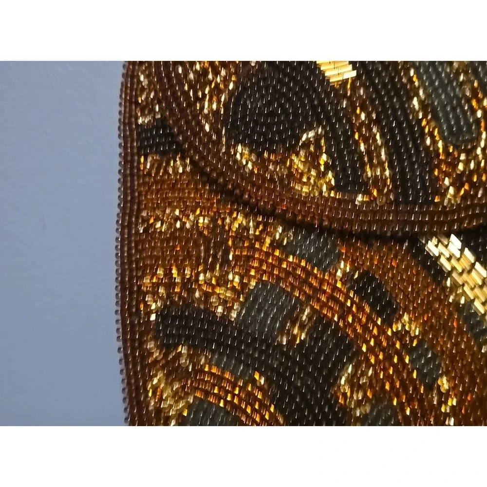 Beaded Evening Bag with Touches of Black Gold and Brown Manetic Closure Japan‎