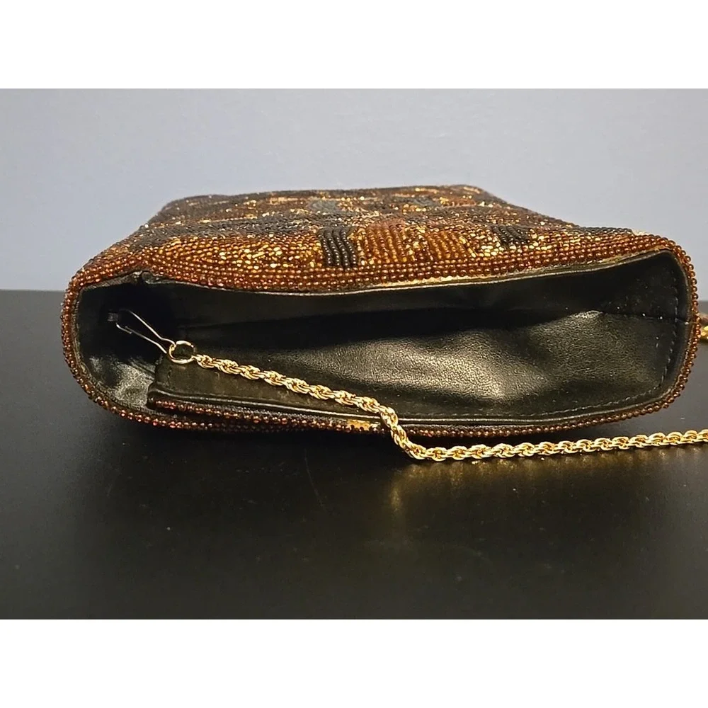 Beaded Evening Bag with Touches of Black Gold and Brown Manetic Closure Japan‎