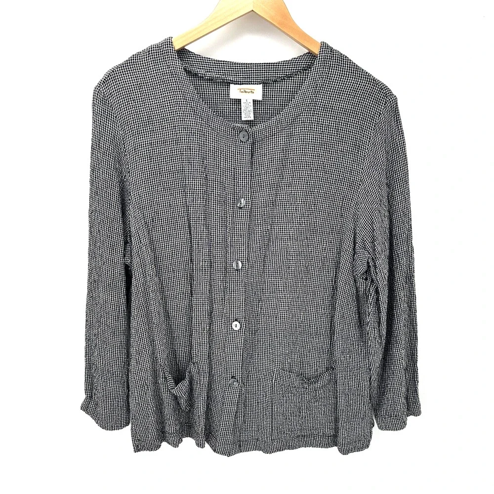 Talbots‎ Shirt Jacket Womens Large Shacket Button Up Black Gray USA Made Vintage