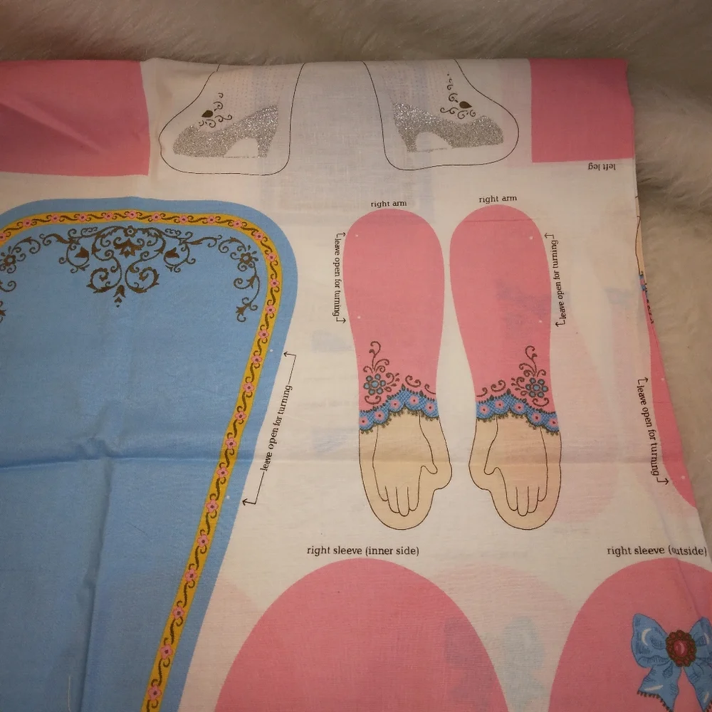 FABRIC Story Book Cinderella Cut & Sew doll w/ glass slipper pillow. NEW