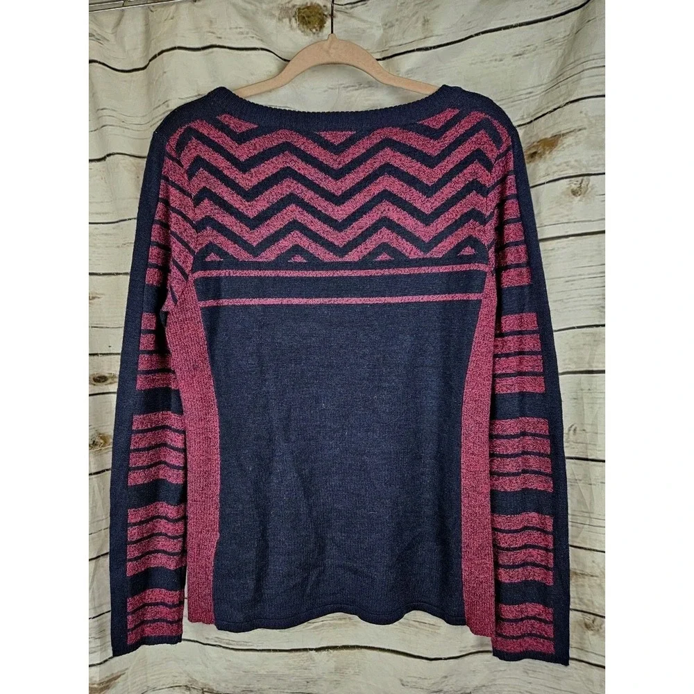 Smartwool Merino Wool Blend Pullover Sweater Womens L Navy Pink Chevron Print