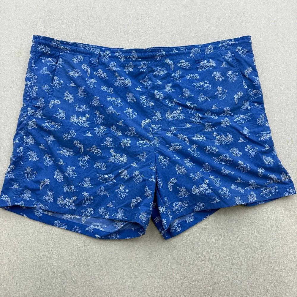 Columbia PFG Swim Trunks Shorts Mens XL Blue Island Mermaid Fish Fishing