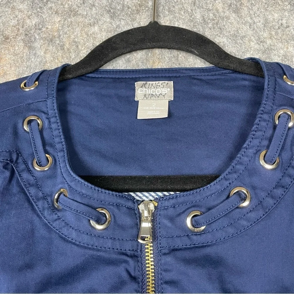 Chicos Navy Blue Nautical Stylish Lightweight Utility Zip Up Jacket - Sz 12/L