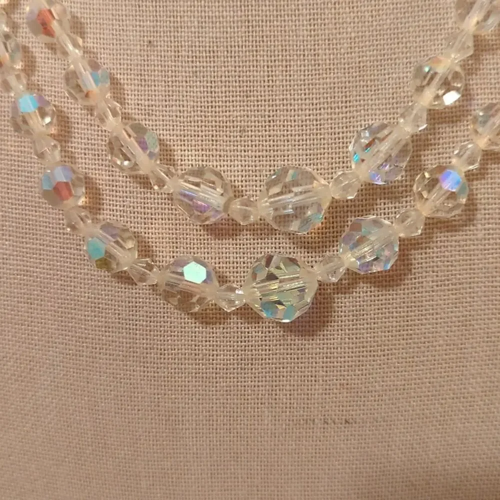Vintage Two Strand Graduated AB Crystal Necklace