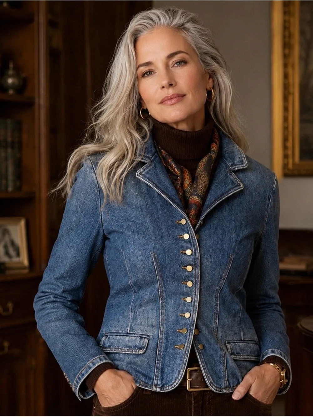 Lauren Jeans Co. Ralph Lauren | Pearl Button Denim Blazer Jacket | Size M