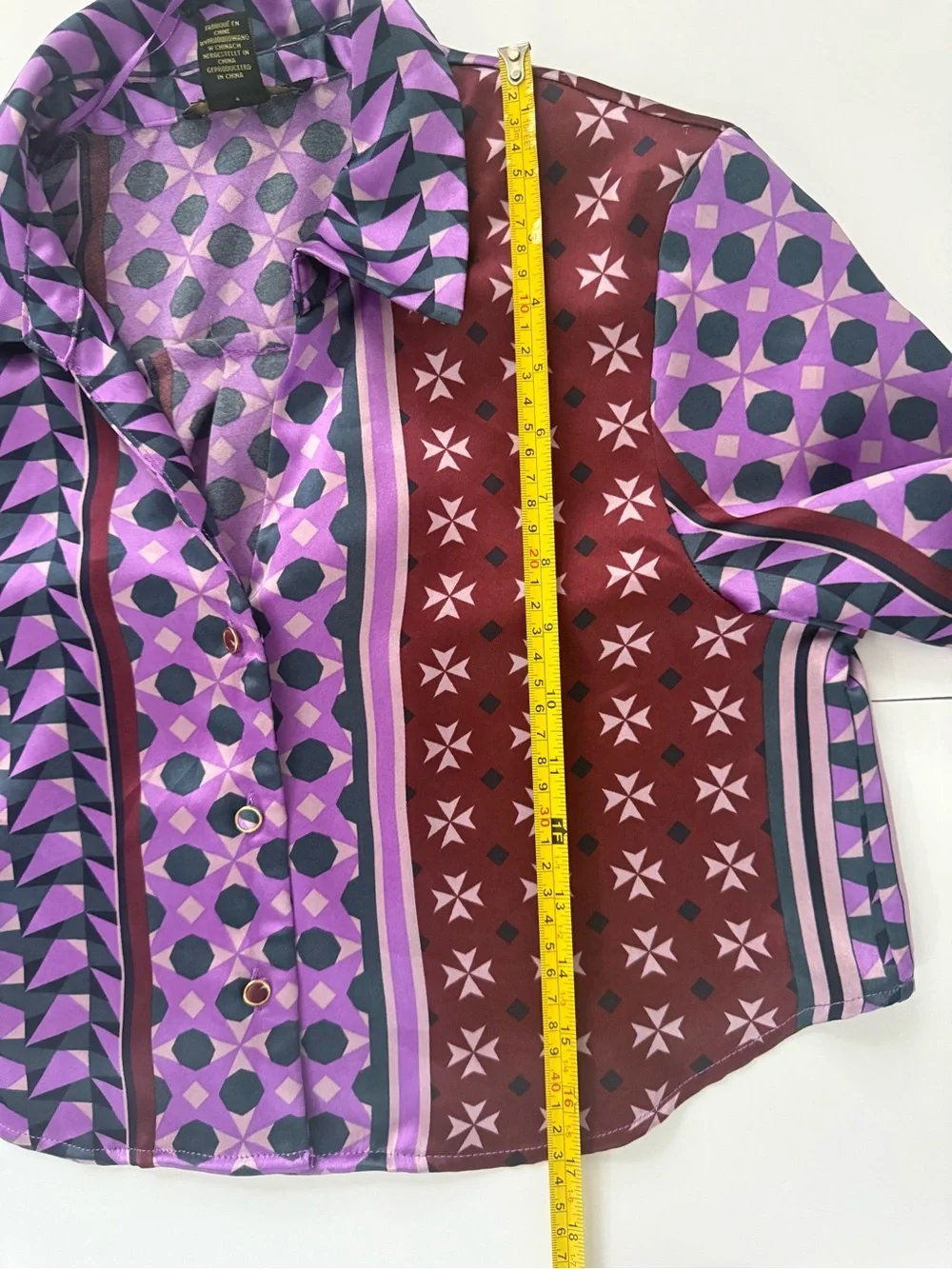 NWT House of Harlow 1960 Purple Mixed Print Cropped Blouse Small Satin Geometric